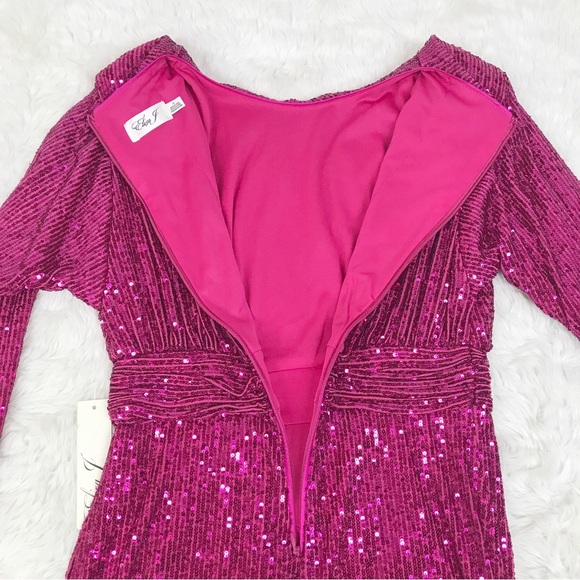 ELIZA J Hot Pink Sequin Long Sleeve Mini Dress Formal Cocktail Party‎ Size 6 New - Picture 10 of 15